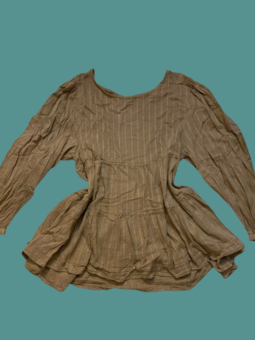 American Eagle olive green long sleeve peplum top blouse with open keyhole back